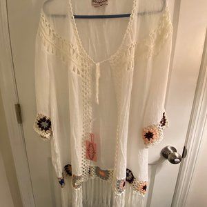 Anthropologie Oliver Cotton Tunic Beach Cover Up with Crochet Fringe